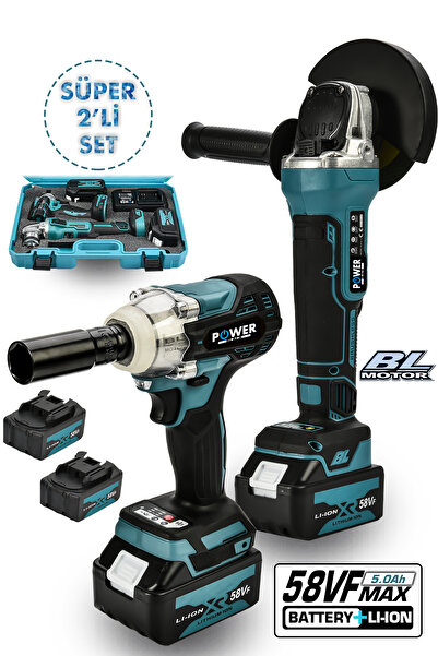 POWER BLACK 2 Li Set Şarjlı Taşlama Şarjlı Somun Sıkma Sökme Setli 58vf