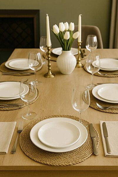 YUNUSOĞLU HOME Wicker Jute Placemat Set of 2 American Service 33 cm Diameter Placemat Set of 2