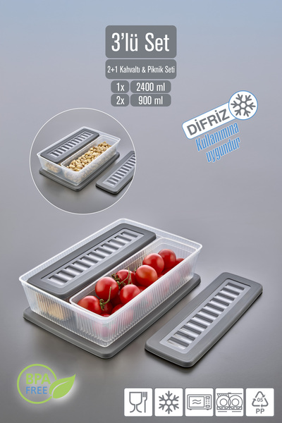 VİGENTİNO 6 Parça 2 Bölmeli Hava Almaz Kapaklı Kahvaltılık Seti - Multi Saklama Kabı Kahvaltı Takımı