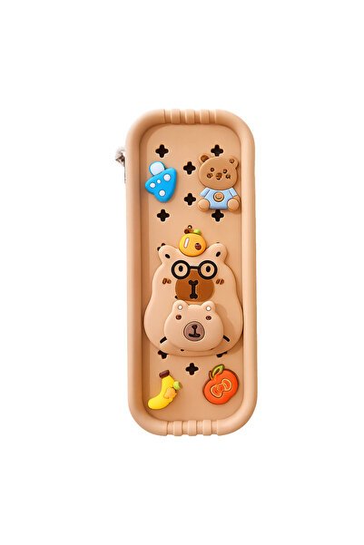 Fancy Space Charm Pencil Case with Capybara Figure |   Kawaii Cute Multi-Compartment School Stationery Bag
