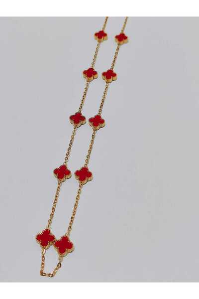 FLORAS JEWELRY Mini Size 10 Clover Bright Red Necklace (Stainless Steel)