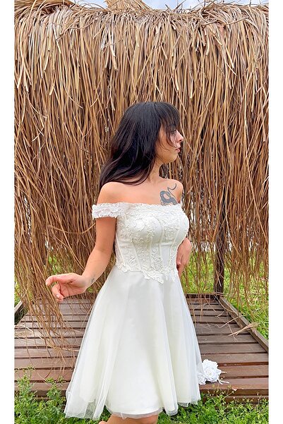 MEDUSA Celeste After Party Nikah Nişan Elbisesi Kırık Beyazstste