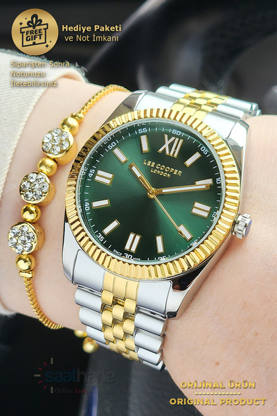 Lee Cooper Original Green Dial Highlighter Yellow White Case Cord Silver Gold Women Wristwatch