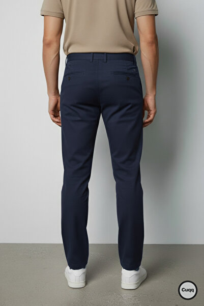 Cuqq Denim Erkek Lacivert Renk İtalyan Kesim Esnek Likralı Kumaş Pantolon