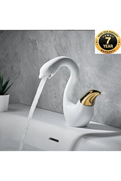 OEM Banyo Lavabo Bataryası Kuğu Model Beyaz/Gold Renk Yeni Ürün Ithal 7 Yıl G...