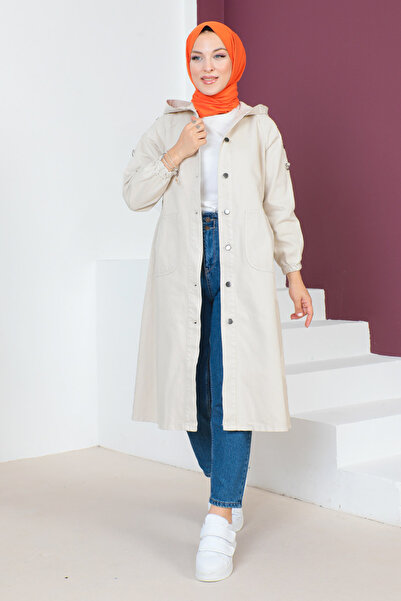 Tesettür Dünyası Τζιν Καπάκι με φουσκωτά μανίκια TSD230643 Μπεζ