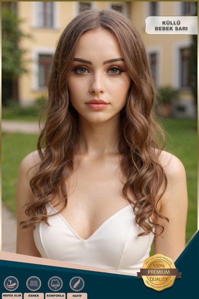 KONAK PERUK Su Dalgası Uzun Perçemsiz Fiber Sentetik Peruk - Küllü Bebek Sarı