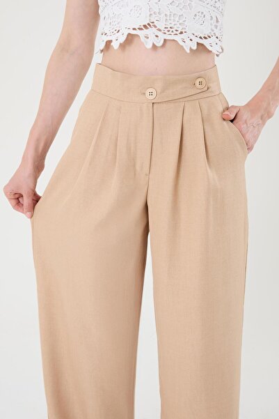 Hazel Γυναικείο παντελόνι palazzo από μείγμα λινού με πέτρες, κορεάτικο μοντέλο