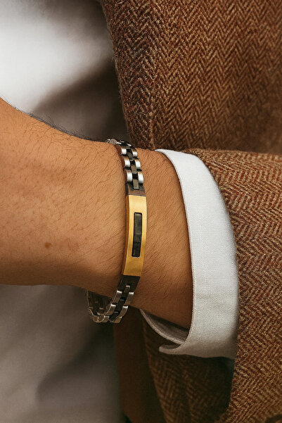 Bittox Stainless Men's Steel Luxury Bracelet-Stylish Bracelet with Black and Silver Tone Gold Detail