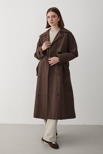 JASTE Women's Bitter Brown Double Breasted Collar Lined Trench Coat
