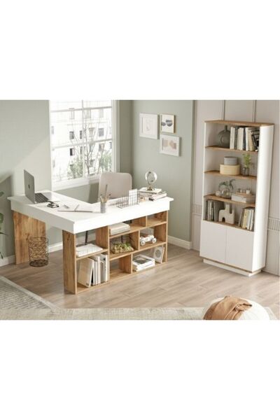 Robin Home Çalışma Masası + Kitaplık 2'li Set Çam- Beyaz