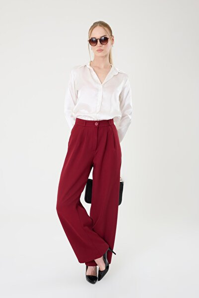 Hazel Kadın Bordo Yüksek Bel Palazzo Pantolon