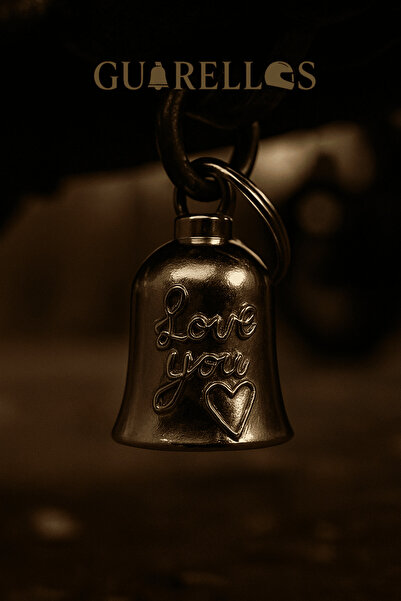 Guarellos سلسلة مفاتيح Guardian Bell Biker مع عبارة Love You Written – جرس الحظ والحماية Gremlin Bell