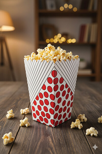 Deniz Party Store Kırmızı  Puanlı çizgili  Karton Popcorn Mısır Cips Kutusu 8...