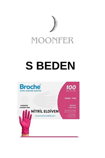 MOONFER Pembe Nitril Muayene eldiveni S beden