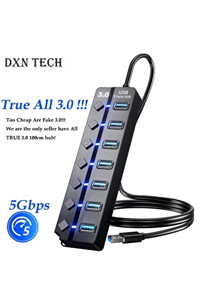 plentiful 7 Port Usb Çoğaltıcı USB 3.0 Hızlı Aktarım 1 Metre Kablo Usb Hub Ço...
