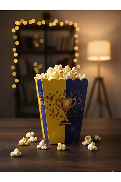 Deniz Party Store علبة رقائق الذرة من الورق المقوى باللون الأصفر والأزرق الداكن 8 قطع