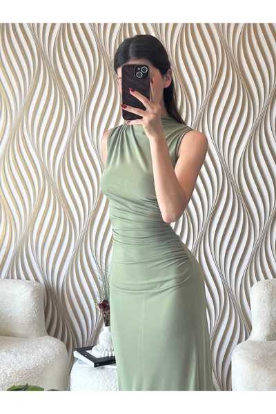 Mon Astre Sıfır Kol Drapeli Elbise