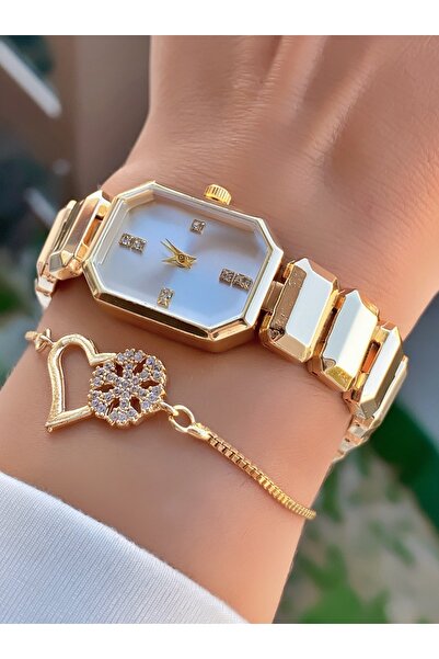 Merand Brand Gold Color Stoned Special Series Women's Wristwatch - with Bracelet Gift