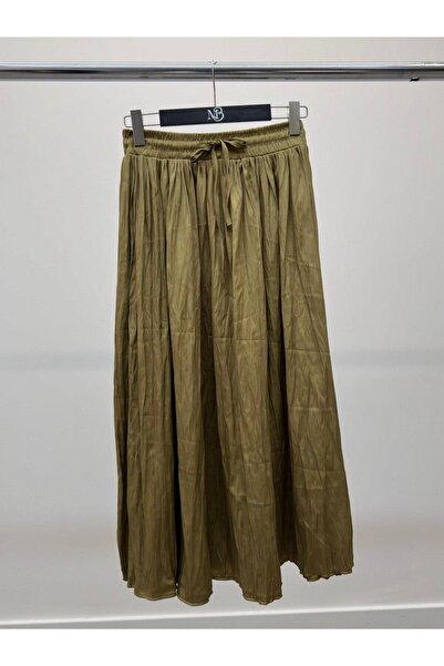 Maldia Shop Women's Crushed Lace Midi Fat Green Skirt