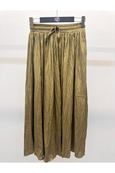 Maldia Shop Women's Crushed Lace Midi Fat Green Skirt