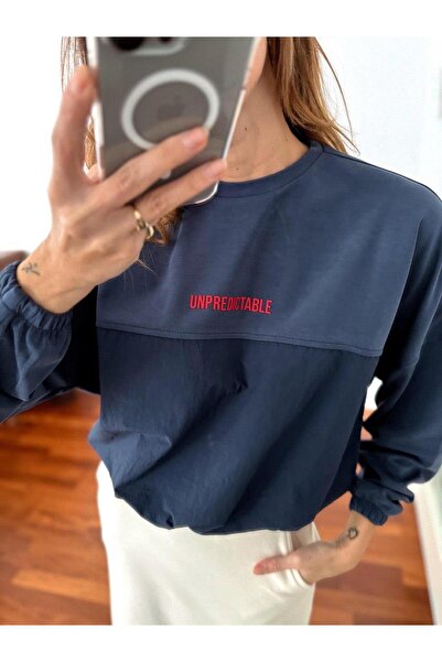 Maldia Shop Hanorac albastru adunat cu detaliu parașuta din țesătură modal pentru femei