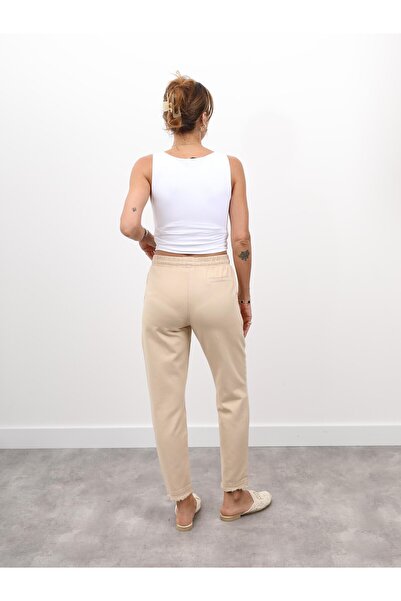 Maldia Shop Women's Elastic Waist Tassel Detail Piece Dye Gabardine Stone Trousers