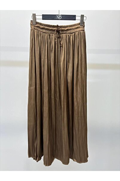 Maldia Shop Women's Crushed Lace Midi Khaki Skirt