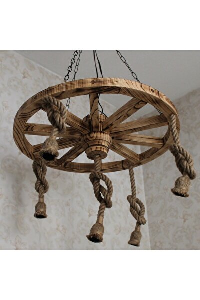 Otantik Çarşı Otantik Çarşı Ahşap Halatlı Teker Avize 70 cm. 5'li K02