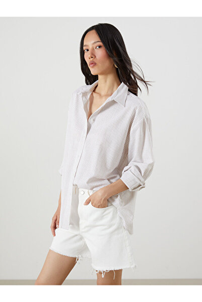 LC Waikiki Νέα σεζόν ριγέ υπερμεγέθη γυναικείο πουκάμισο - S5MD97Z8