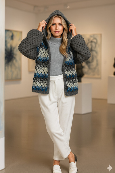 drt tasarım Alpaca Women's Winter Combination Cardigan