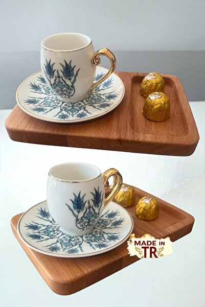 Ayd ahşap Beech Solid Wood Turkish Coffee Serving Tray - 18 mm Thickness, with Cup and Snack Holder