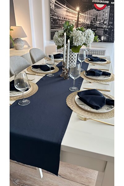 Decamor home Cotton Stain-Resistant Worry-Free Navy Blue Runner (Nappe Not Included)