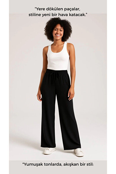 MetuCA Women's High Waist Lace-Up Flowy Casual Casual Pants Belmando Fabric Oversize