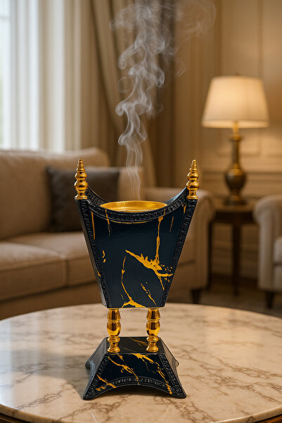ALMASA مبخرة ببلون اسود مع ذهبي بغطاء قلاب ذهبي - 1 قطعه