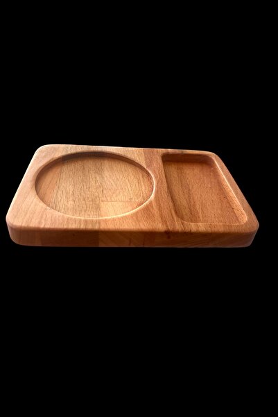 Ayd ahşap Beech Solid Wood Turkish Coffee Serving Tray - 18 mm Thickness, with Cup and Snack Holder