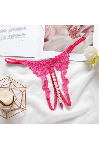 QGC Chiloți sexy tanga cu perle, mărime universală, roz