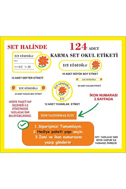 Okul Etiketleri 124 Adet