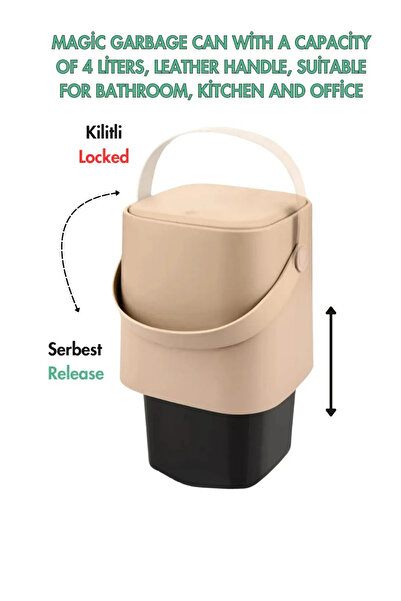 Olomo 4 Litre Sihirli Çöp Kovası Tutma Saplı İç Kovalı Tezgah Üstü Mutfak Banyo Ofis Çöp Kovası