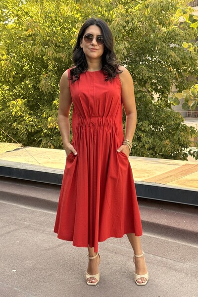 Suziş Bel Pile Detail Midi Dress 1620