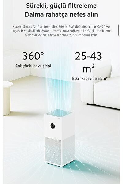 Xiaomi Mi Air Purifier 4 Lite Hava Temizleyici - 3 Katmanlı Filtreleme - Gece Modu