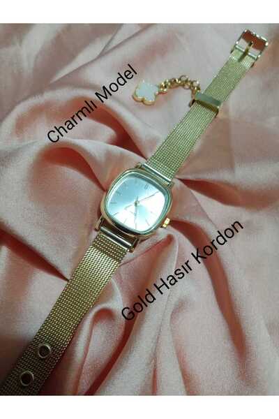 QUARTZ Hasir Gold Kordon - Minimal Model - Retro Vintage Model Charmli Women's Wristwatch Bb0021