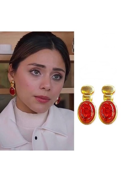 mos&more Kızılcık Şerbeti Gold Turuncu Boncuklu Şık Klasik Küpe