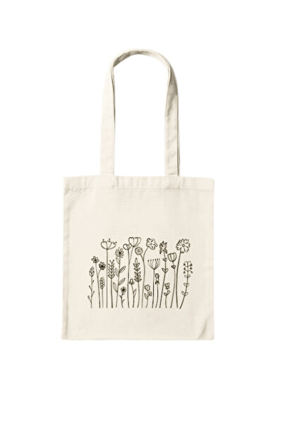 junobi Çiçek Desenli Bez Çanta ve Kalemlik 2’li Avantaj Seti-