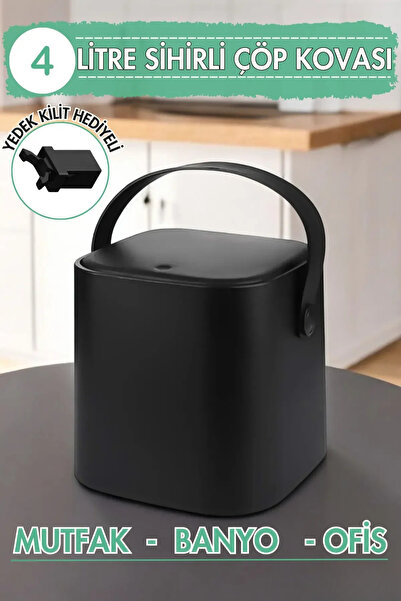 Olomo 4 Litre Sihirli Çöp Kovası Tutma Saplı İç Kovalı Tezgah Üstü Mutfak Banyo Ofis Çöp Kovası