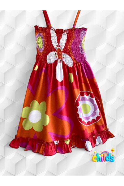childs Summer Girls' Gipeli Floral Patterned Ruffle Strap Dress