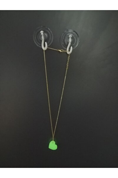 Bahat Glow in the Dark Phosphorescent Necklace Gold Color Metal Chain Heart Shaped