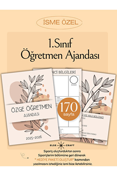 Else Craft 1. Sınıf Öğretmen Ajandası - Isme Özel - 2025 - 2026 Maarif Modeline Uygundur