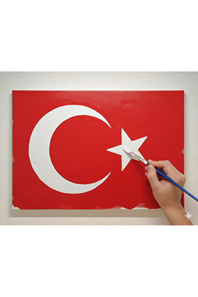 dudu ahşap 5'li SET TÜRK BAYRAĞI BOYAMA SETİ - 17,5 x25 cm TUVAL + 3 BOYA + 1...