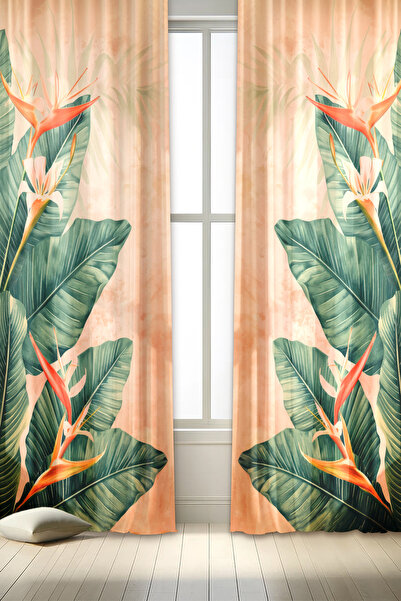 depdekor Dijital Baskılı Desenli Dekoratif Fon Perde '' Çiçek'' (TEK KANAT - IP AYARLI EKSTRAFOR)